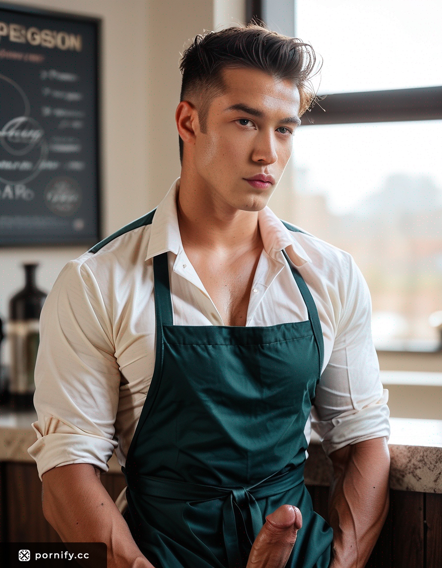 Fit Asian Barista with Medium-Sized Cock